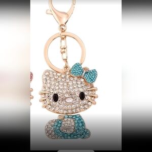 Hello Kitty, with Blue Bow, Crystal Keychain